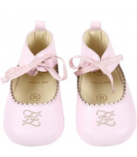 Pink ballet flats for baby girl with karligraphy FF