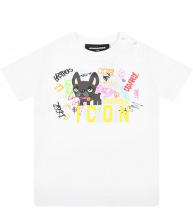 White t-shirt for baby kids with yellow logo
