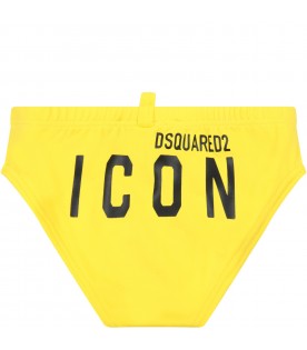 Yellow swimsuit for baby boy with logo