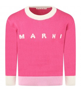 Fuchsia sweater for girl with logo