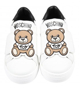 White sneakers for kids with Teddy Bear