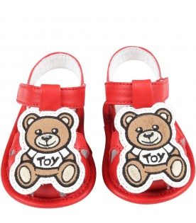 Sandali rossi per neonati con Teddy Bear e logo bianco