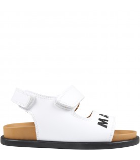 White sandals for kids with black logo