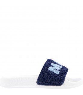 White sandals for kids with light blue logo