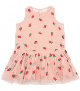 Pink dress for baby girl with strawberries