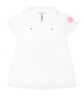 Vestito bianco per neonata con logo rosa