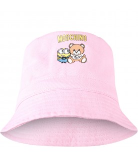 Pink cloche for baby girl with Minions and Teddy Bear