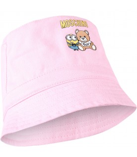 Pink cloche for baby girl with Minions and Teddy Bear