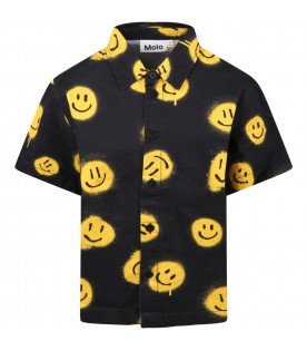 Black shirt for boy with smileys