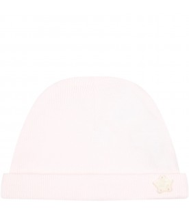 Pink hat for baby girl with patch logo