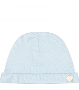 Light-blue hat for baby boy with patch logo