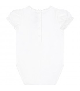 White bodysuit for baby girl with logo