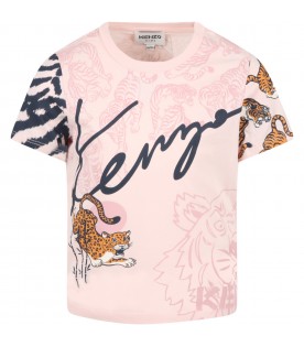 Pink t-shirt for girl with tigers