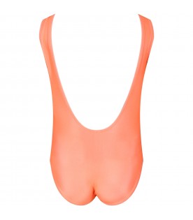 Orange swimsuit for girl with balck smiley