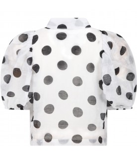 White shirt for girl with black polka dots