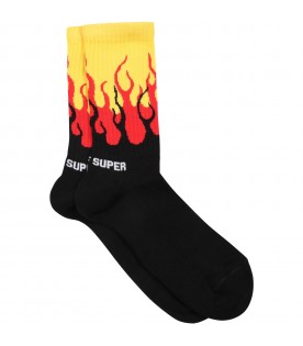 Multicolor socks for kids with red flames