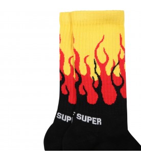 Multicolor socks for kids with red flames