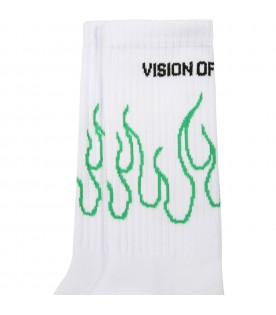 White socks for kids with green flames