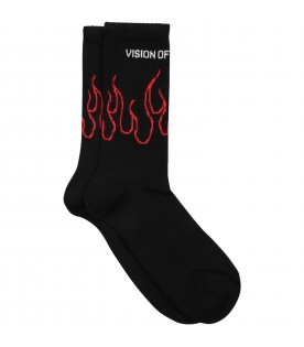 Black socks for kids with red flames