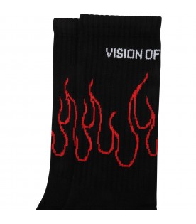 Black socks for kids with red flames