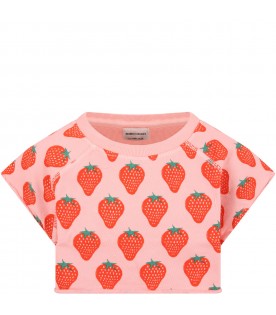 Pink t-shirt for girl with strawberries