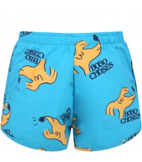 Light-blue swimsuit for boy with dogs