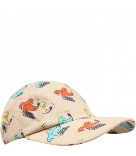 Beige hat for kids with dogs