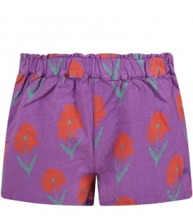 Purple shorts for girl with flowers