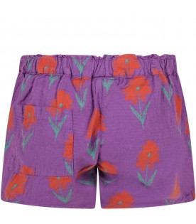 Purple shorts for girl with flowers