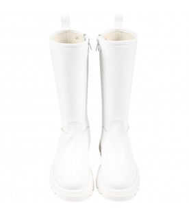 White boots for girl with logo