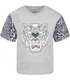 T-shirt gris pour fille avec tigre