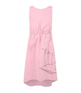 Pink dress for girl with grey prints