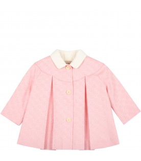Pink coat for baby girl with double GG