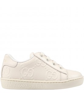 Beige sneakers for baby kids with double GG
