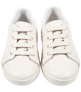 Beige sneakers for baby kids with double GG