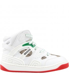 White sneakers for kids with double GG