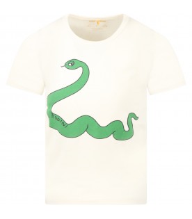 T-shirt avorio per bambini con serpente