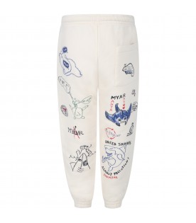 Ivory sweatpants for boy with prints