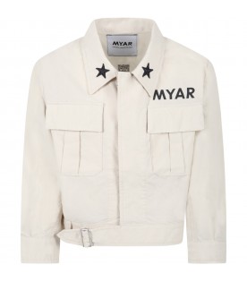 Ivory jacket for kids with logo