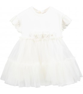 Ivory dress for baby girl with flowers