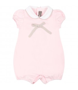 Pink romper for baby girl with bow