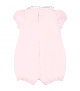 Pink romper for baby girl with bow