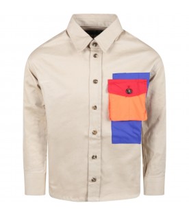 Beige shirt for boy with logo
