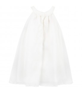 White dress in silk for baby girl with pink flowers