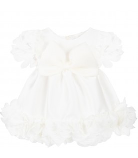 White dress for baby girl with bow and petals