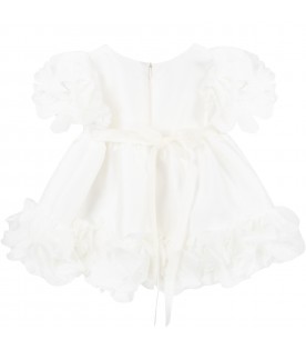 White dress for baby girl with bow and petals