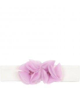 Ivory headband for baby girl with pink flowers