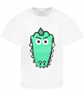 White T-shirt for boy with green crocodile