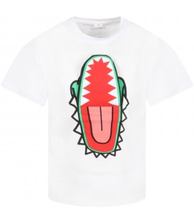 White T-shirt for boy with green crocodile