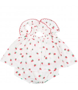 Completo bianco per neonata con fragole rosse